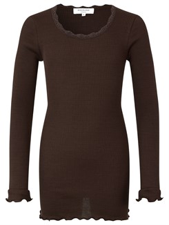 Rosemunde Silk t-shirt regular w/ lace - Black brown
