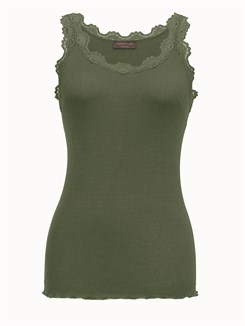 Rosemunde ikoniske Babette silketop med blonder - Loden green
