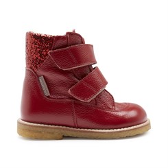 Angulus TEX-støvle med velcrolukning, glimmer og uld foer - Red/Red Glitter