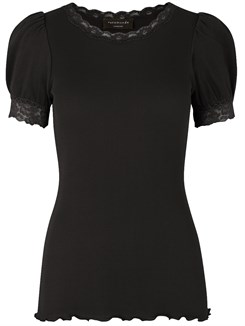 Rosemunde Organic t-shirt regular w/ lace - Black